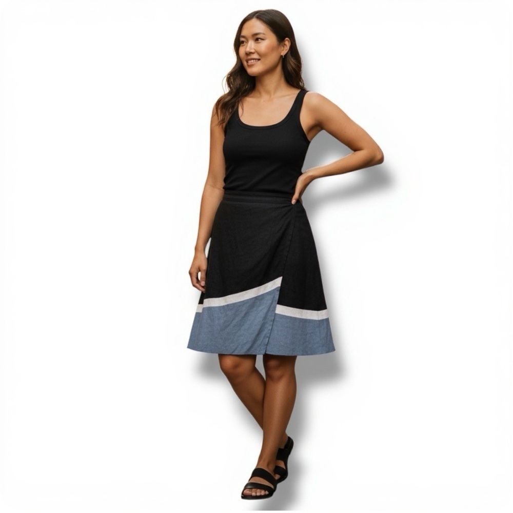 minä perhonen | Blue/White Linen Midi First Light Skirt EU42/12 Lagenlook Japan